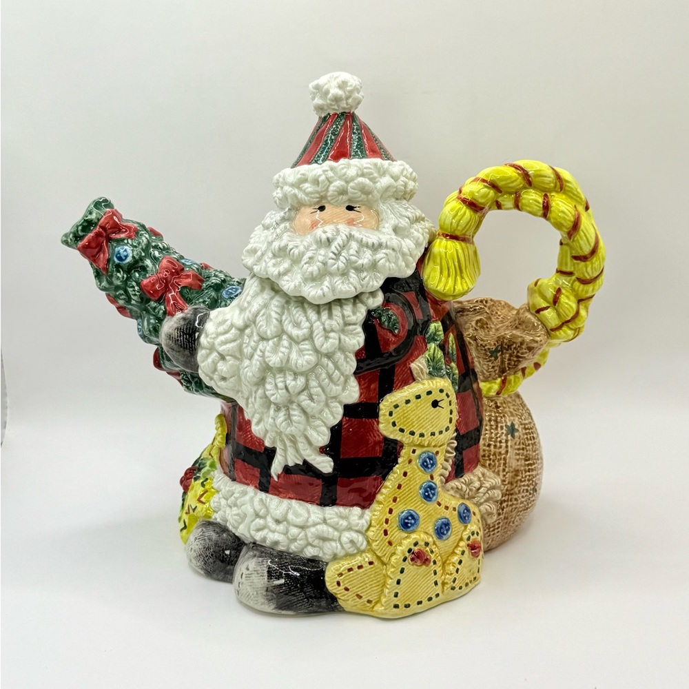 Vintage Fitz & Floyd Santa Teapot Mr. Klaus & Toys Christmas Collectible 8.5”